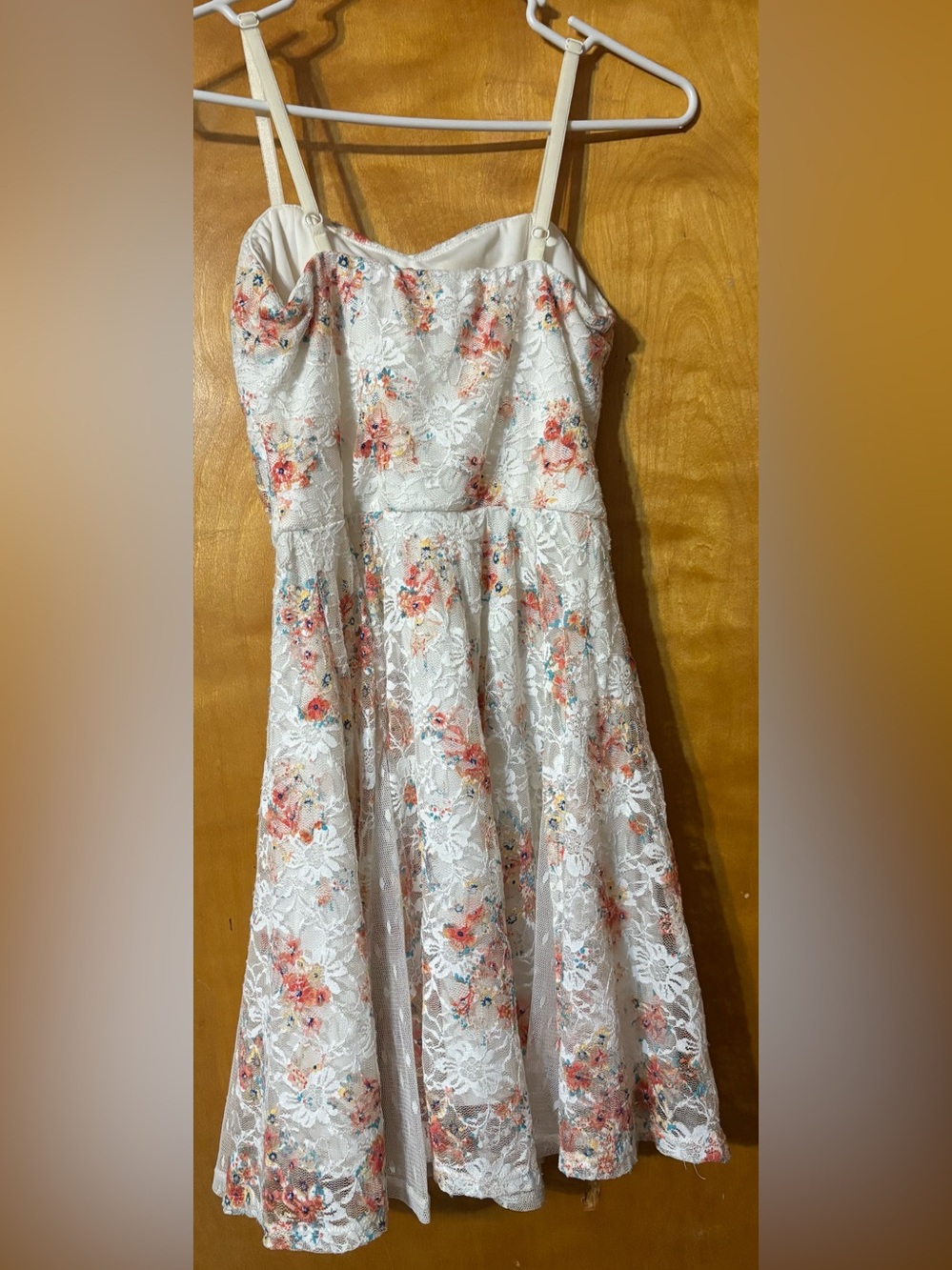 Lily Rose White Floral Lace A-Line Dress with Pink & Orange Flowers - Picture 2 of 4
